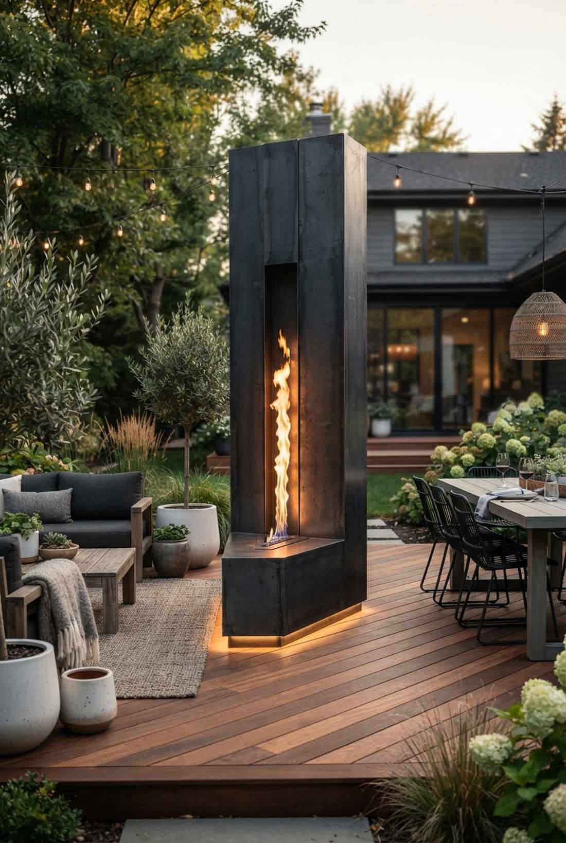 black steel fire ribbon wall