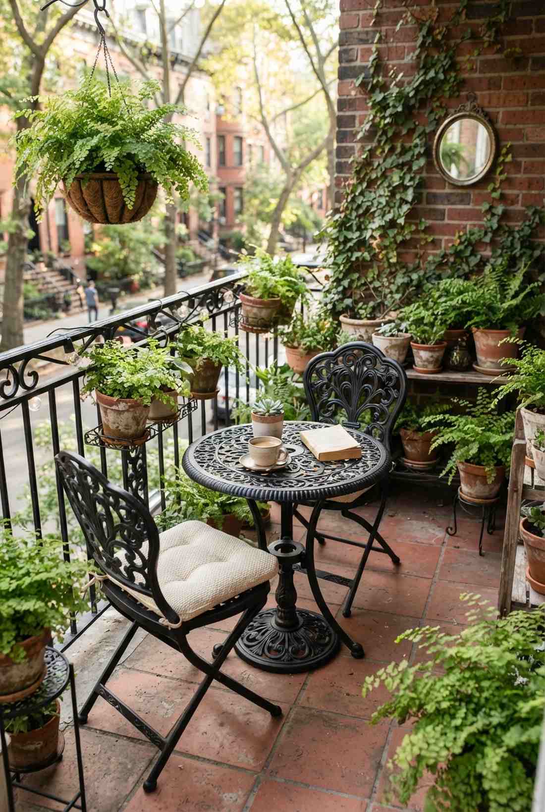 black wrought iron bistro set for compact spaces