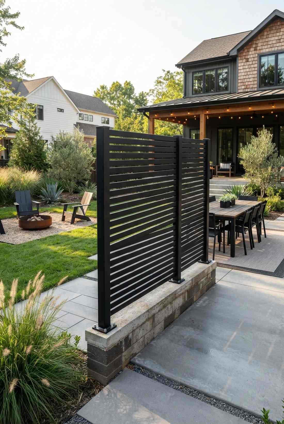 blackened steel slat screen