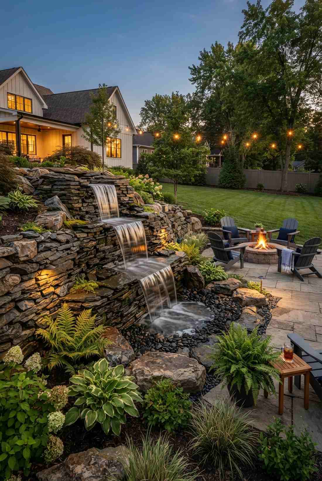 cascading waterfall over stacked slate