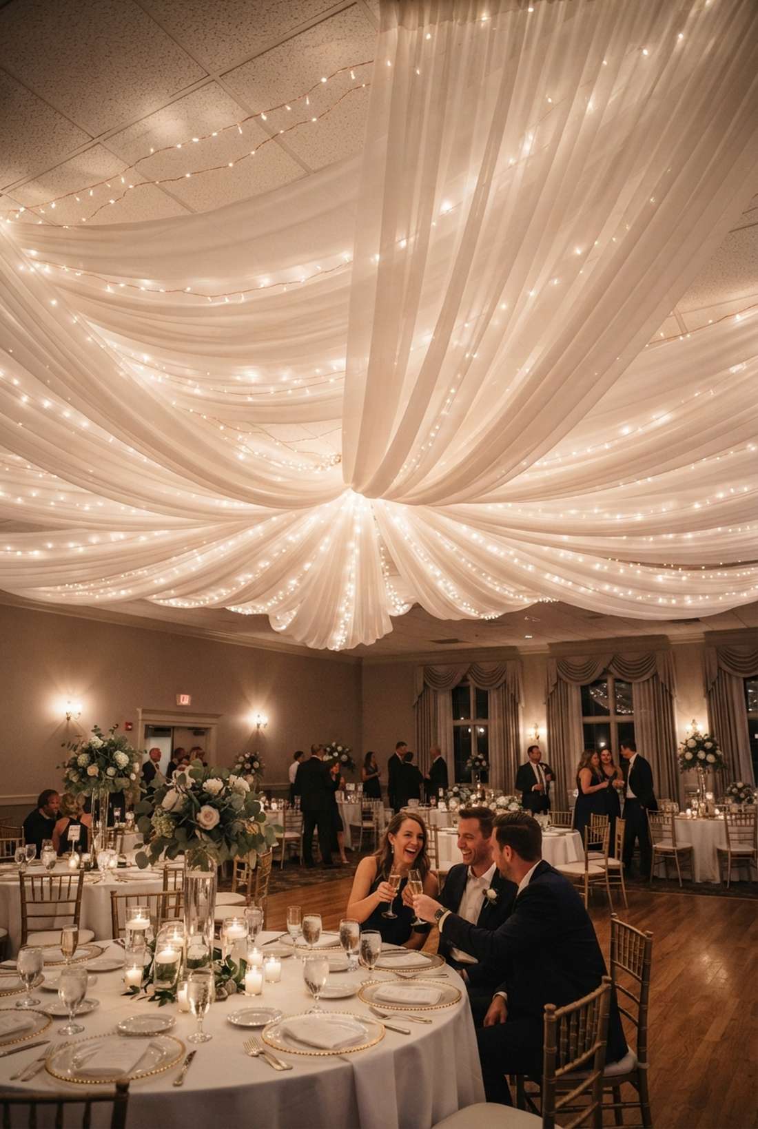 draped fabric and light canopy