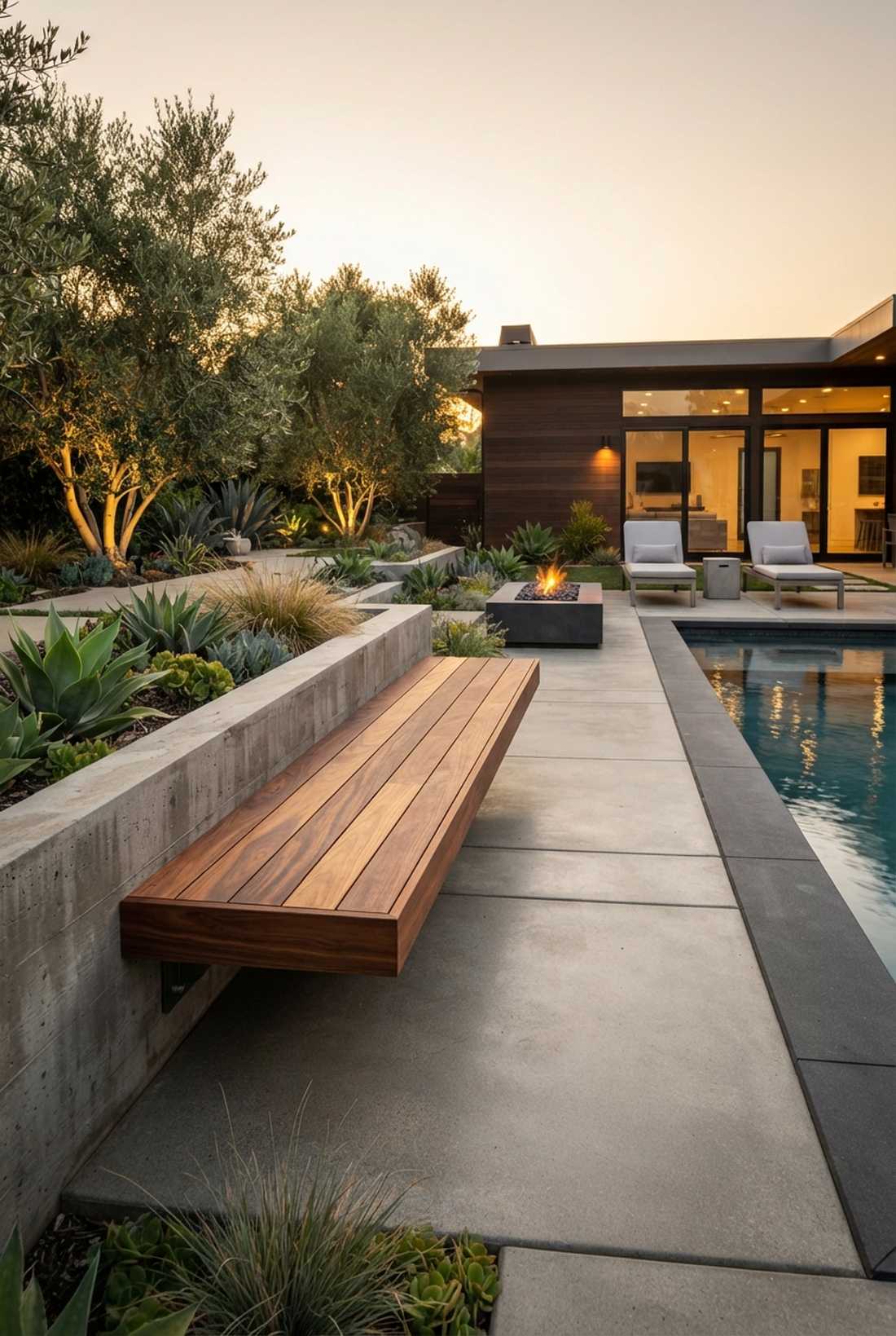 floating ipe bench on concealed steel frame