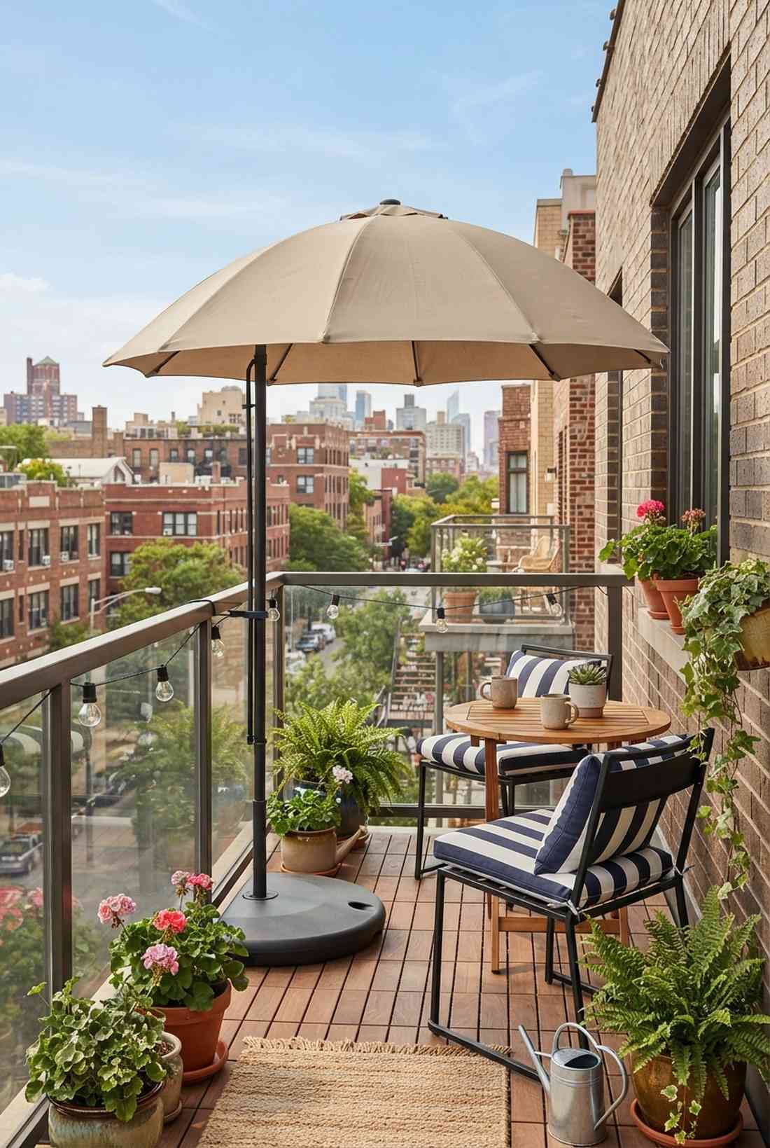 half wall balcony umbrellas