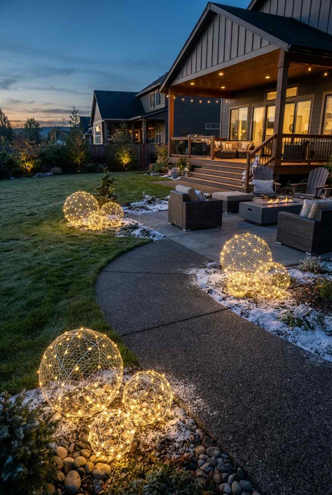 lighted orbs along pathways