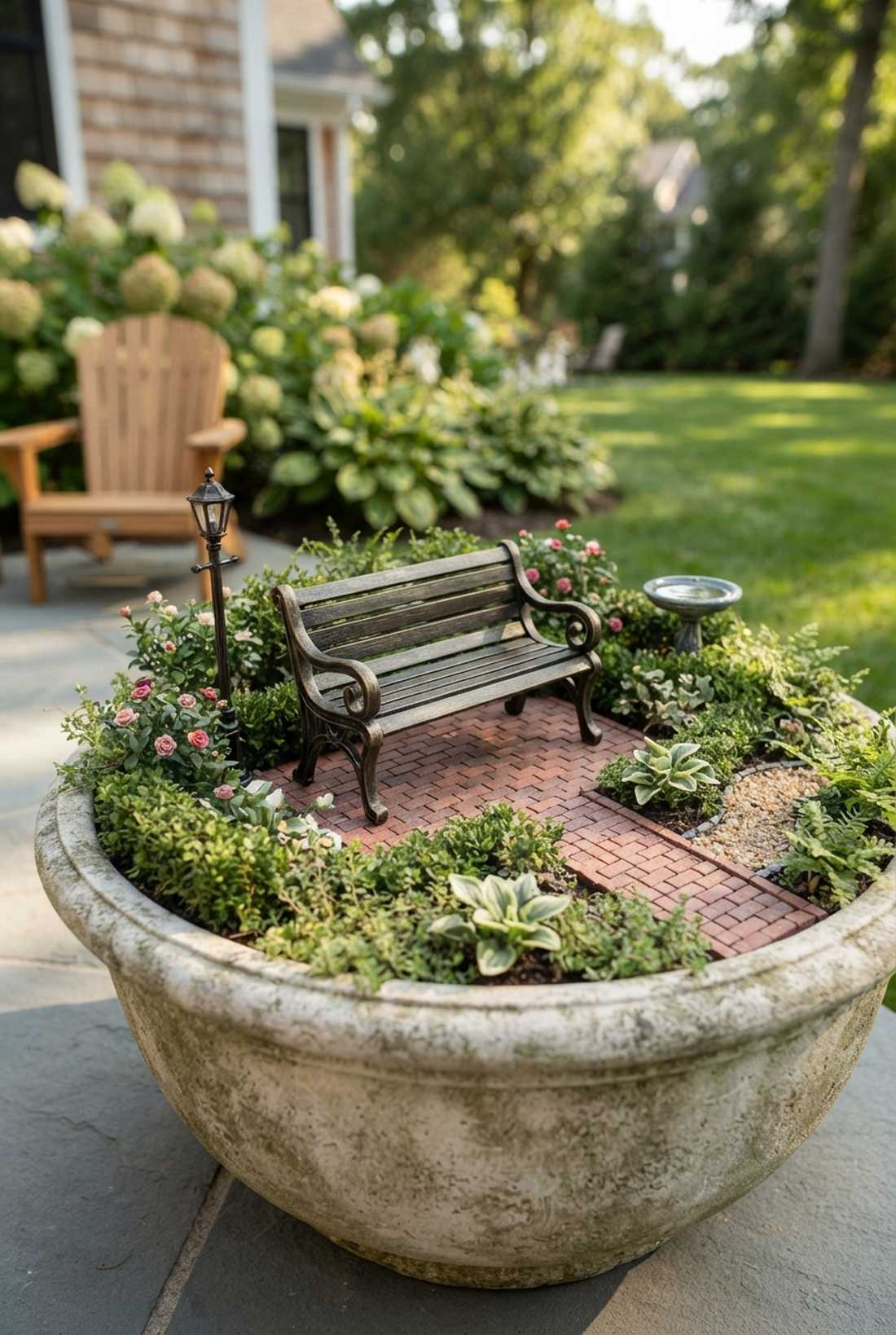 park bench with curved armrests