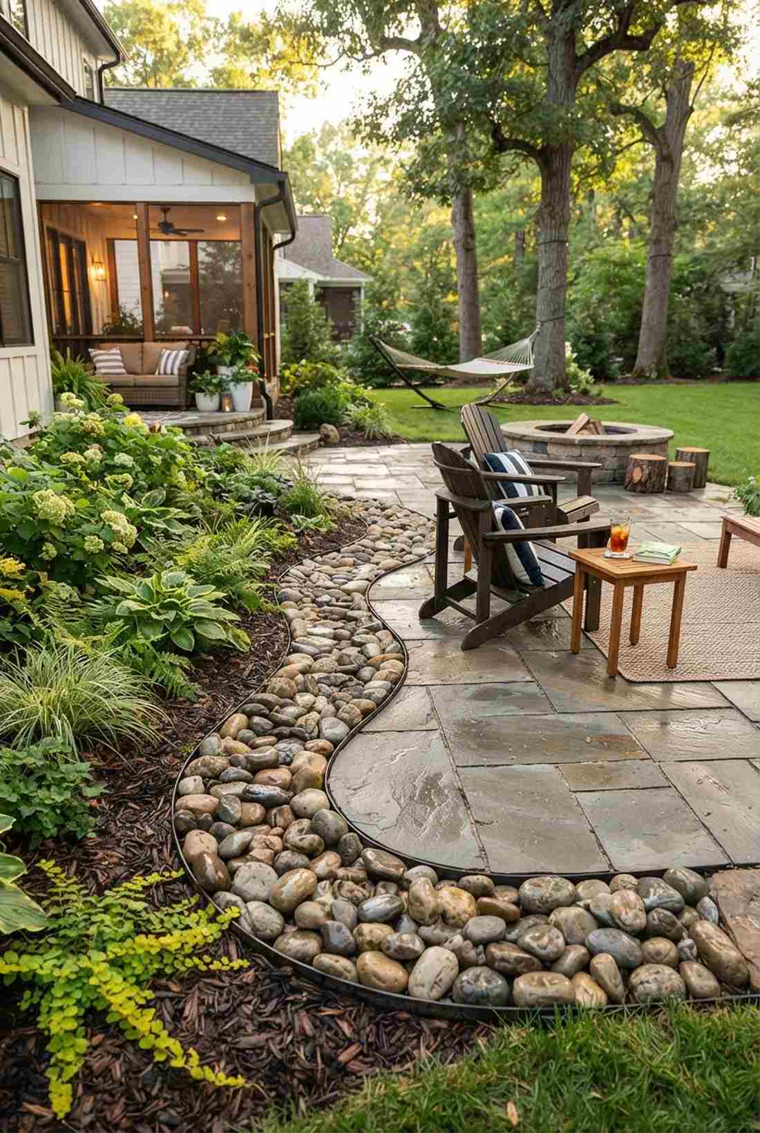 river stone pathway border