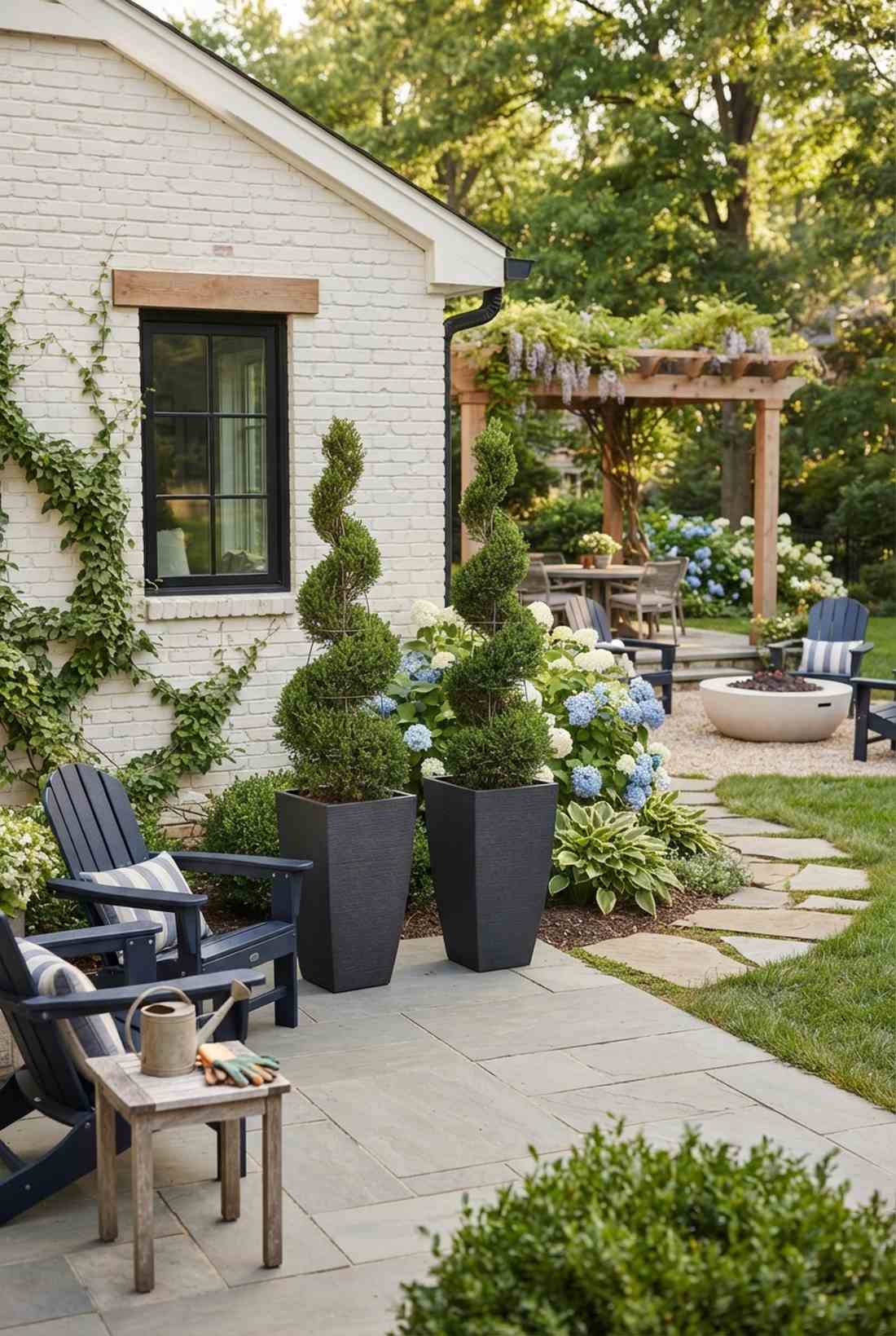 spiral juniper topiaries