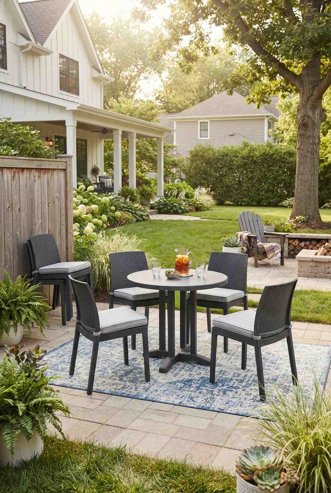 stackable bistro chairs with compact table