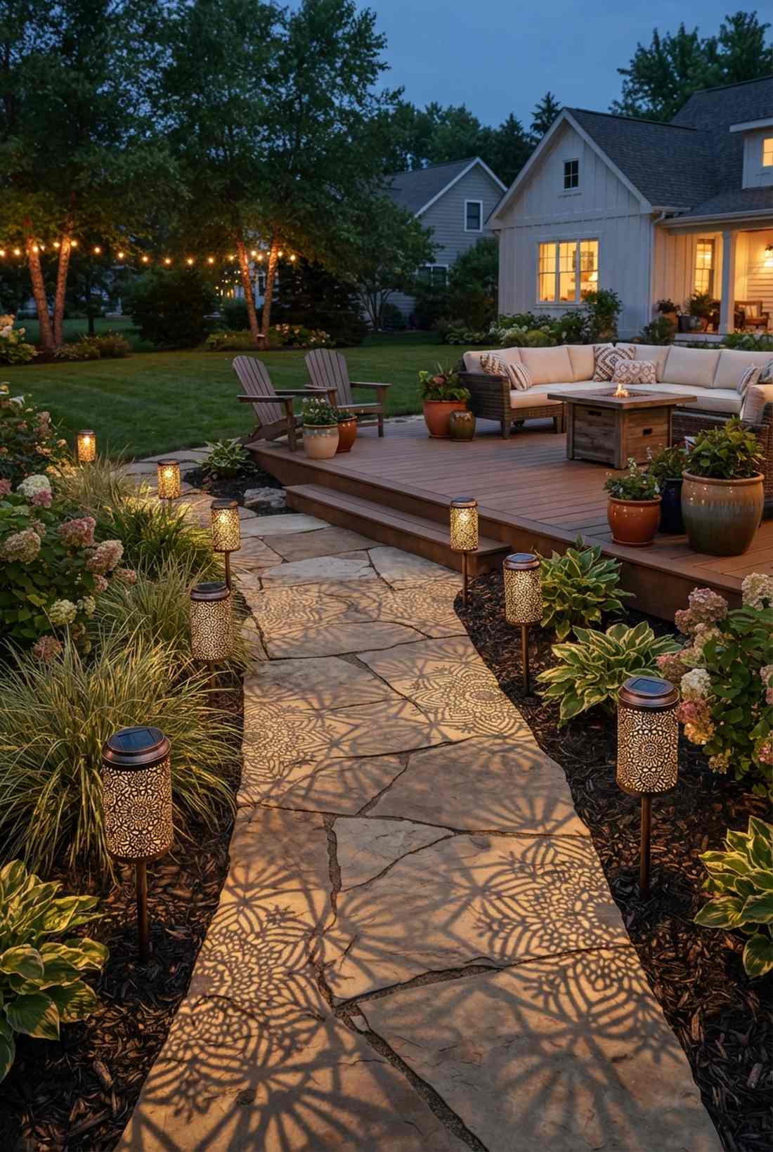 stake lights with decorative patterns