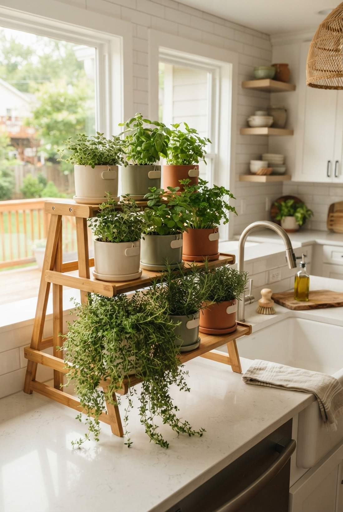 tiered bamboo step shelf