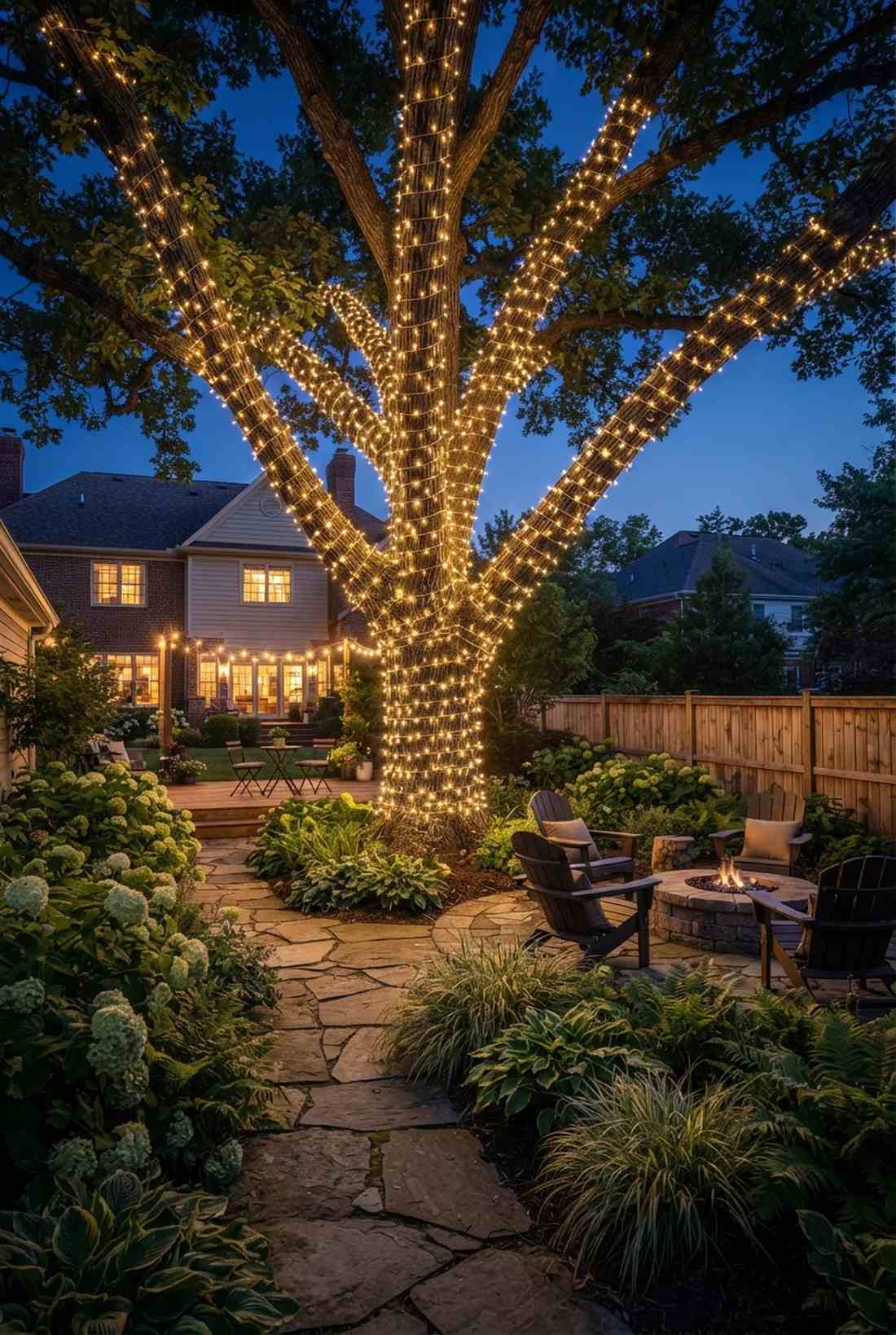 tree wrapped string lights