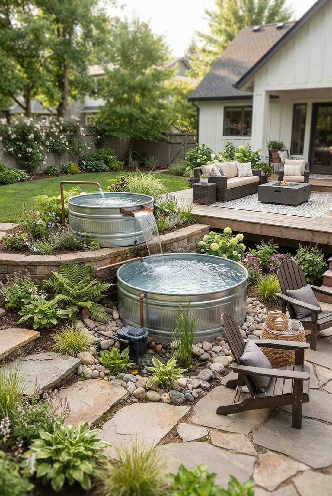 two tier stock tank waterfall system