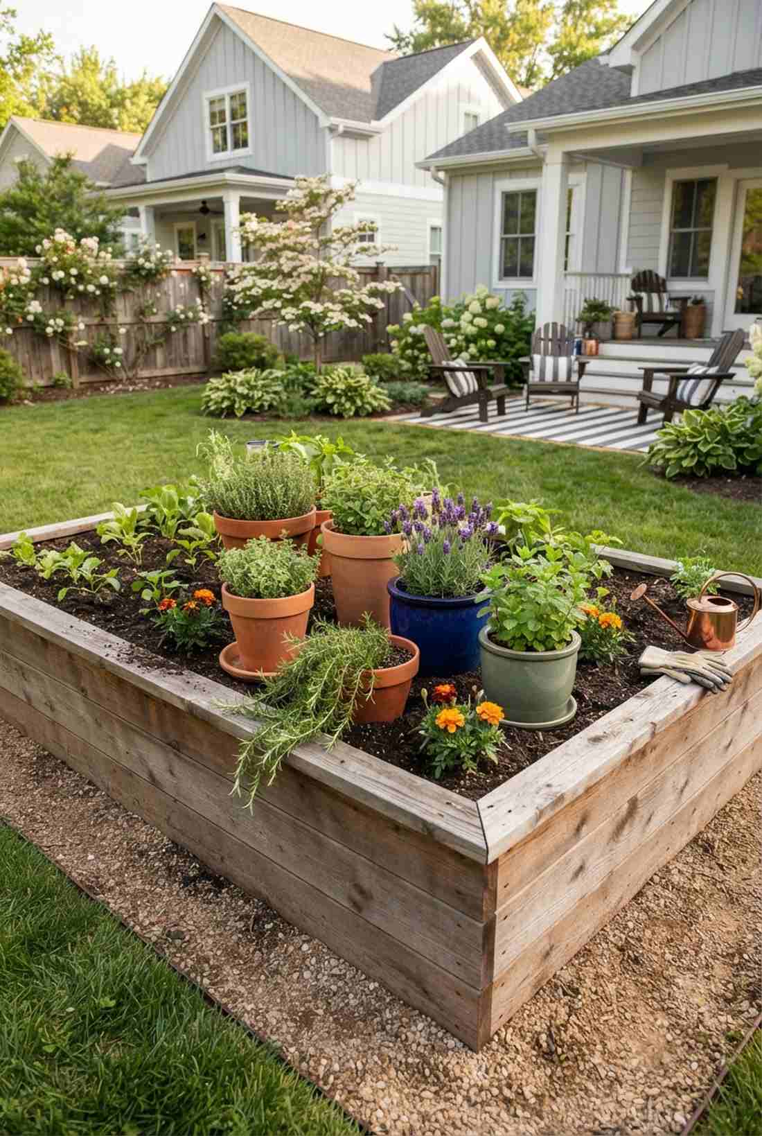 container inside raised bed mix