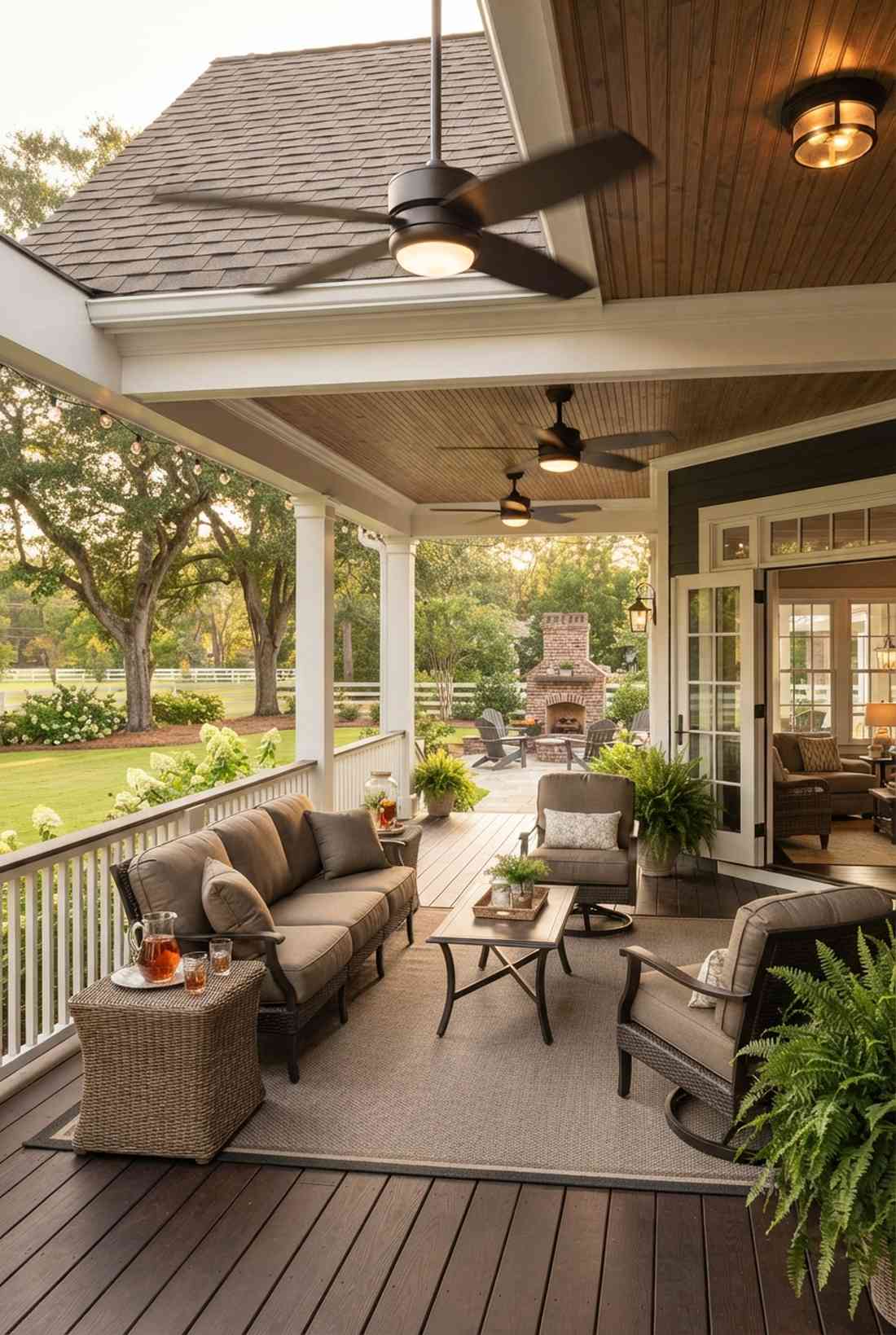 covered porch extension with ceiling fans