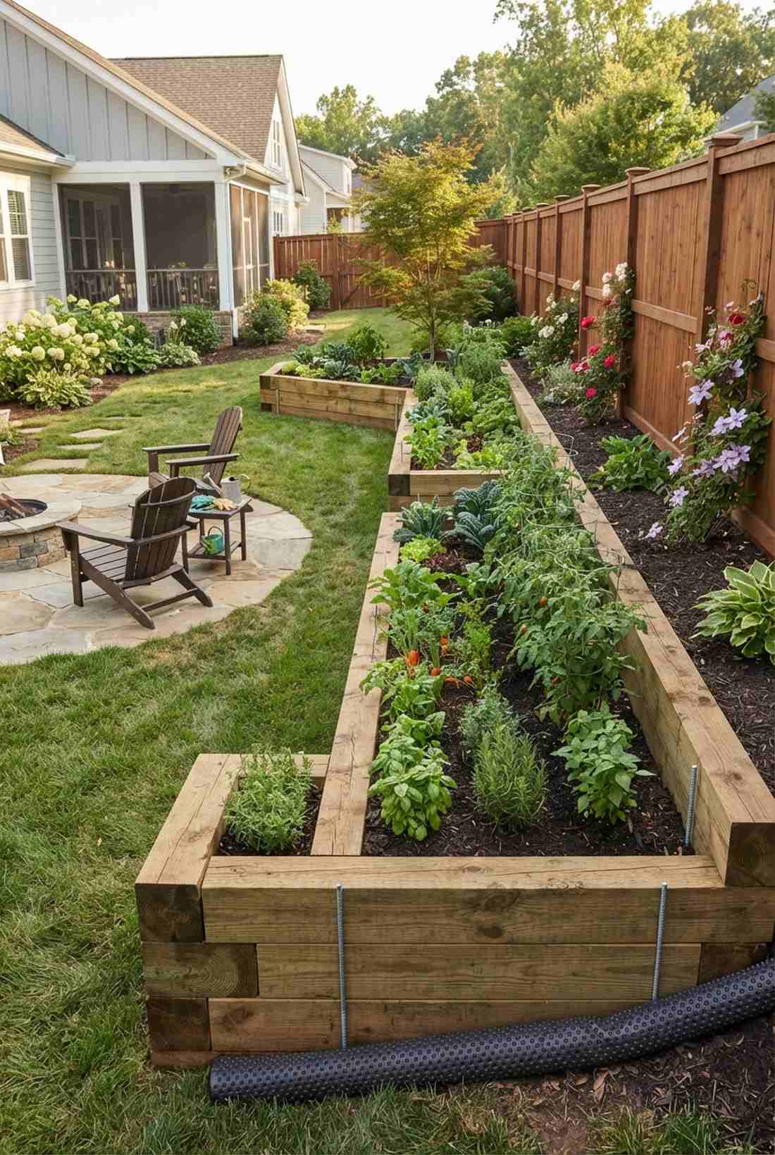 raised bed integrated wall