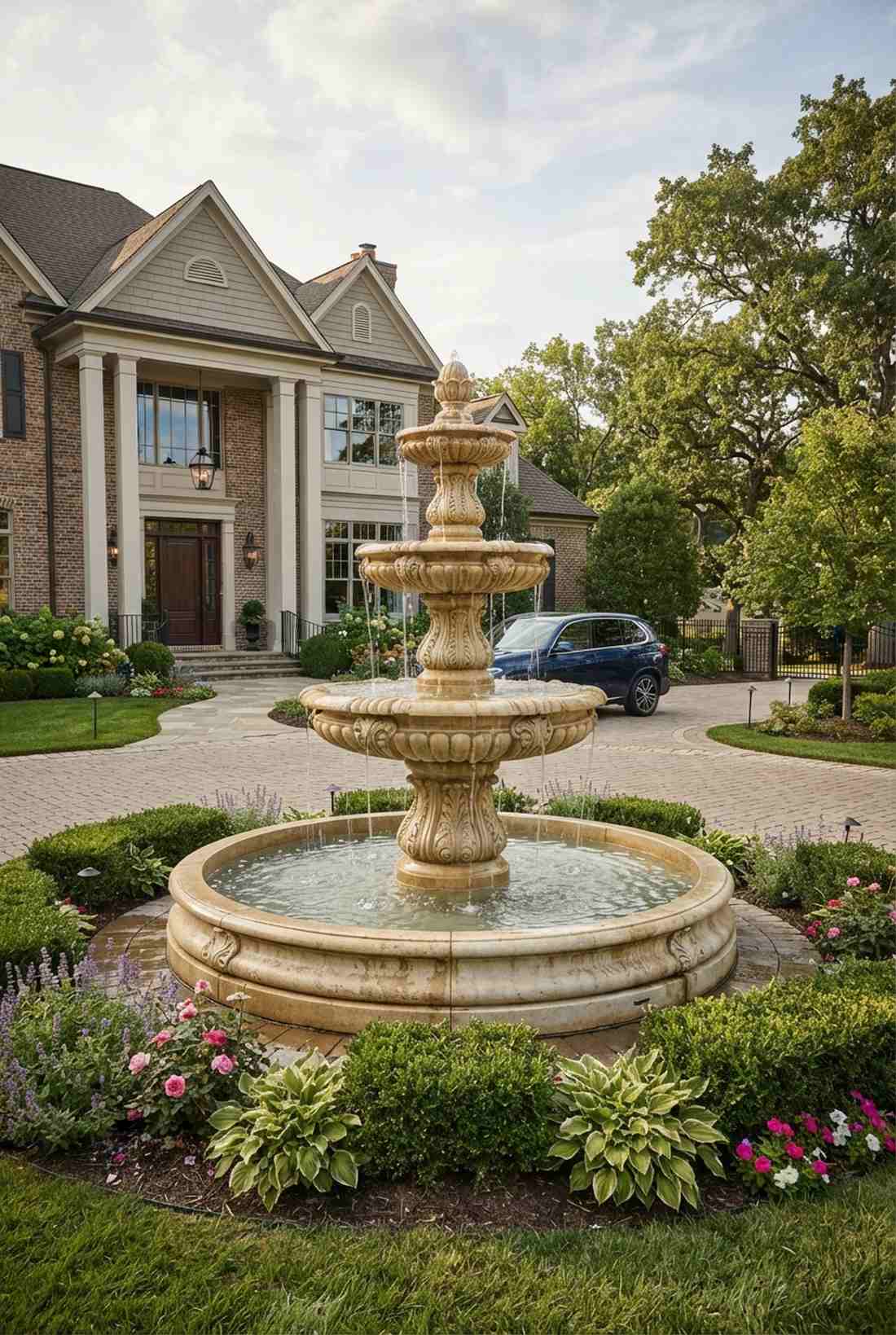 water fountain as entry statement