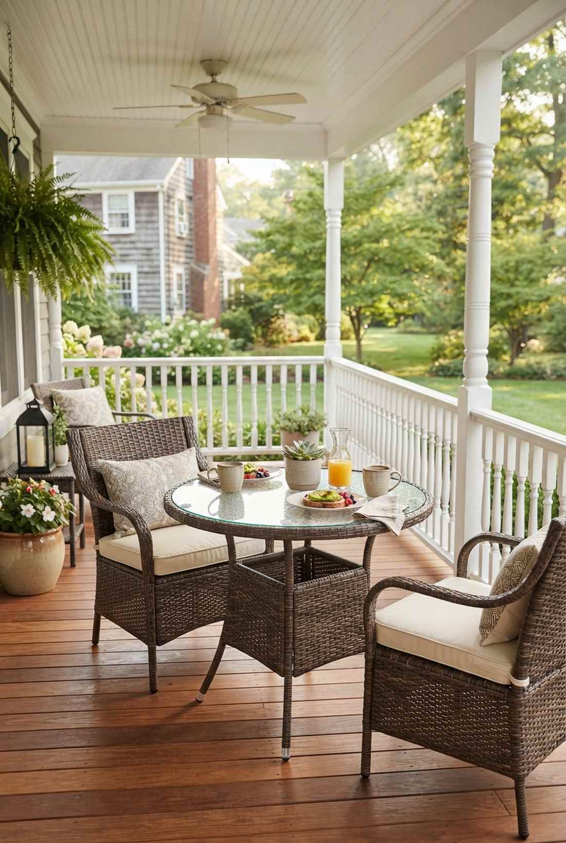 wicker bistro set with glass top