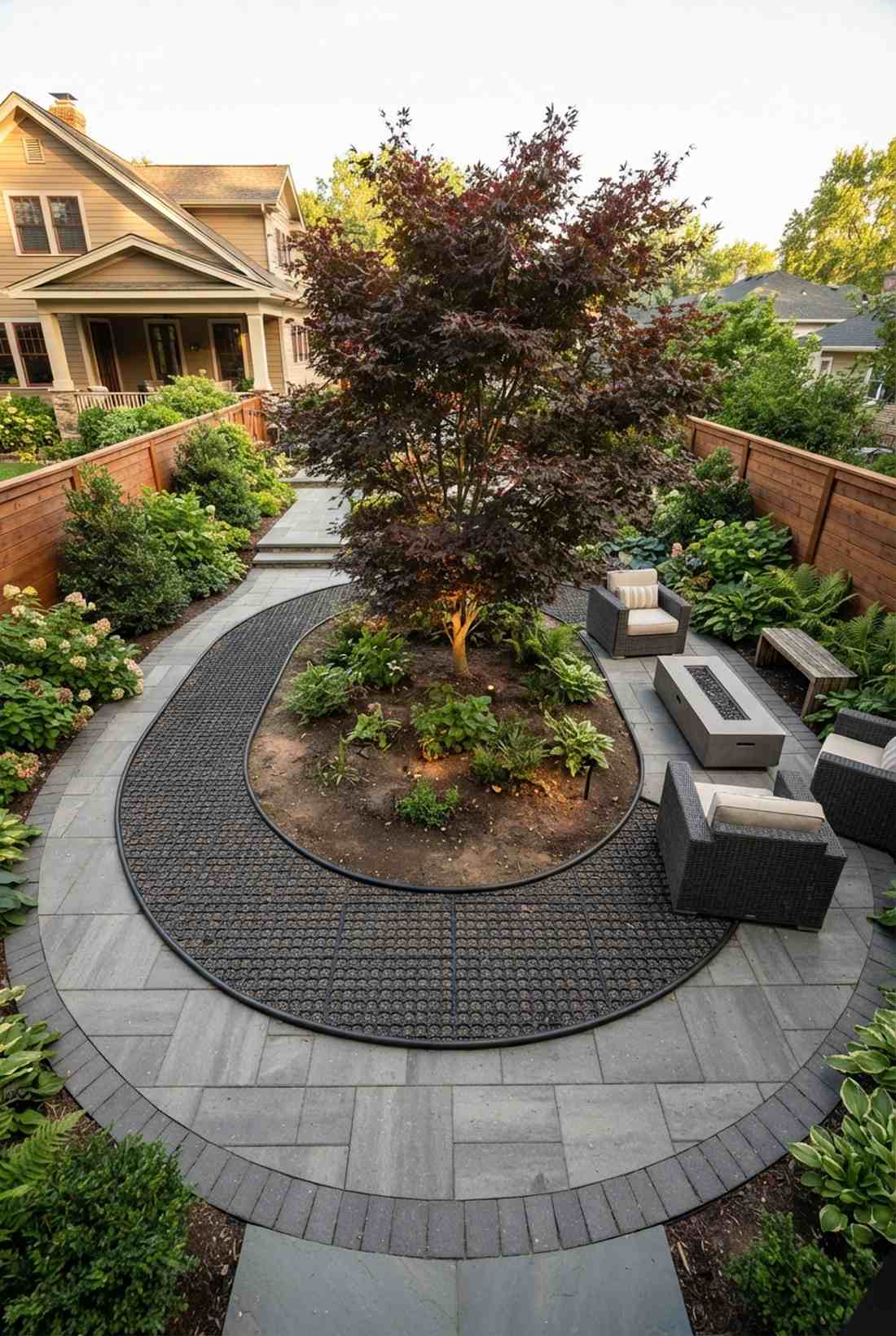 perimeter wraparound with center garden
