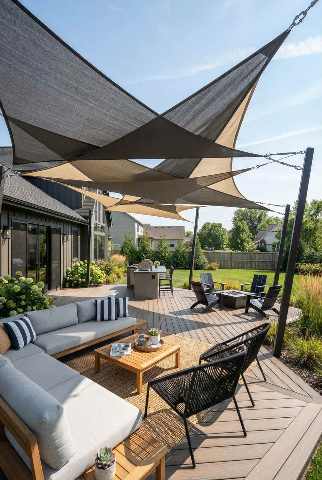 sail shade tension structure over seating