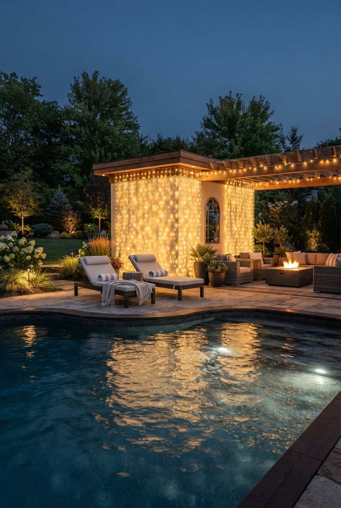 poolside evening ambiance