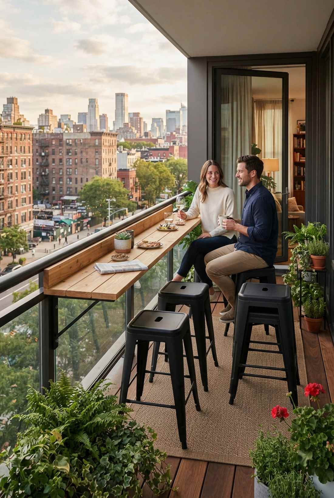 stackable stools around bar ledge