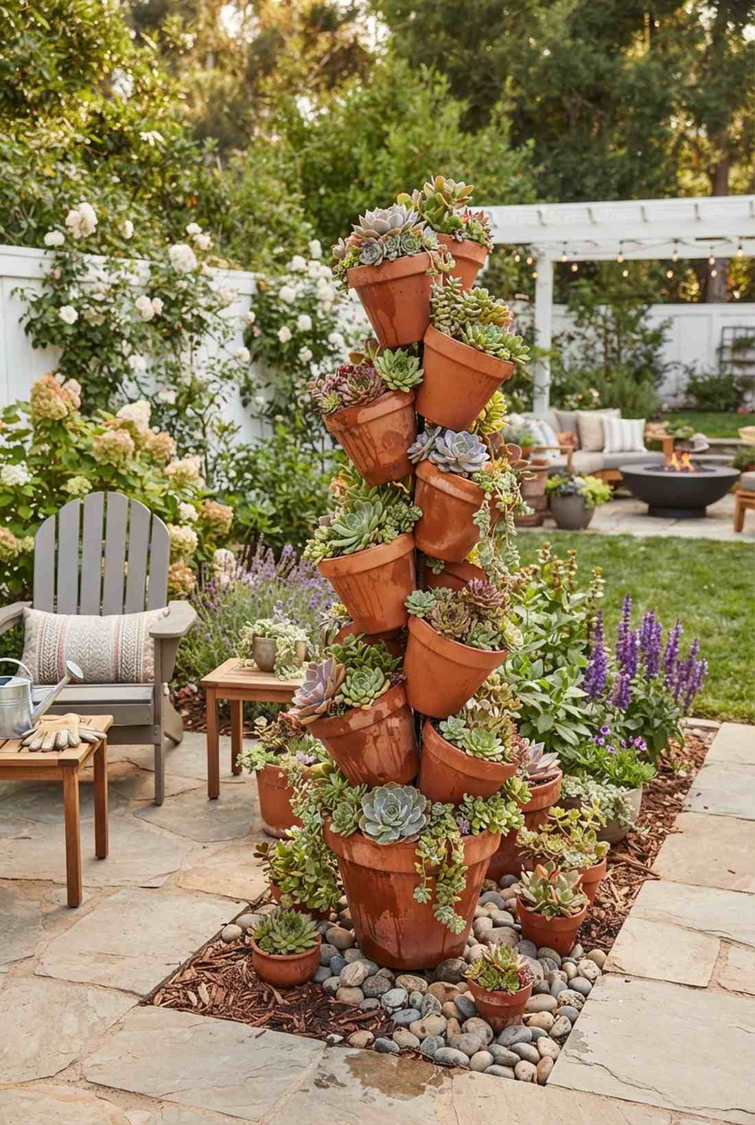 terracotta pot succulent tower