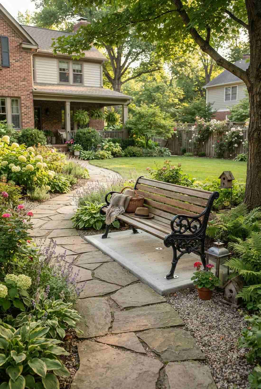 classic park bench with cast iron ends