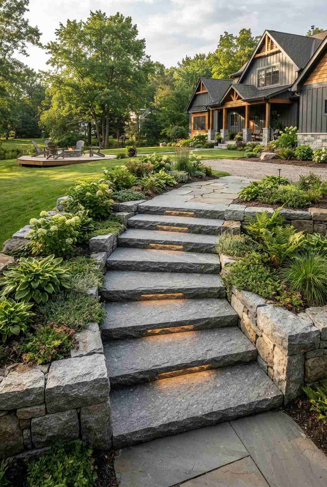 cut stone stair cascades