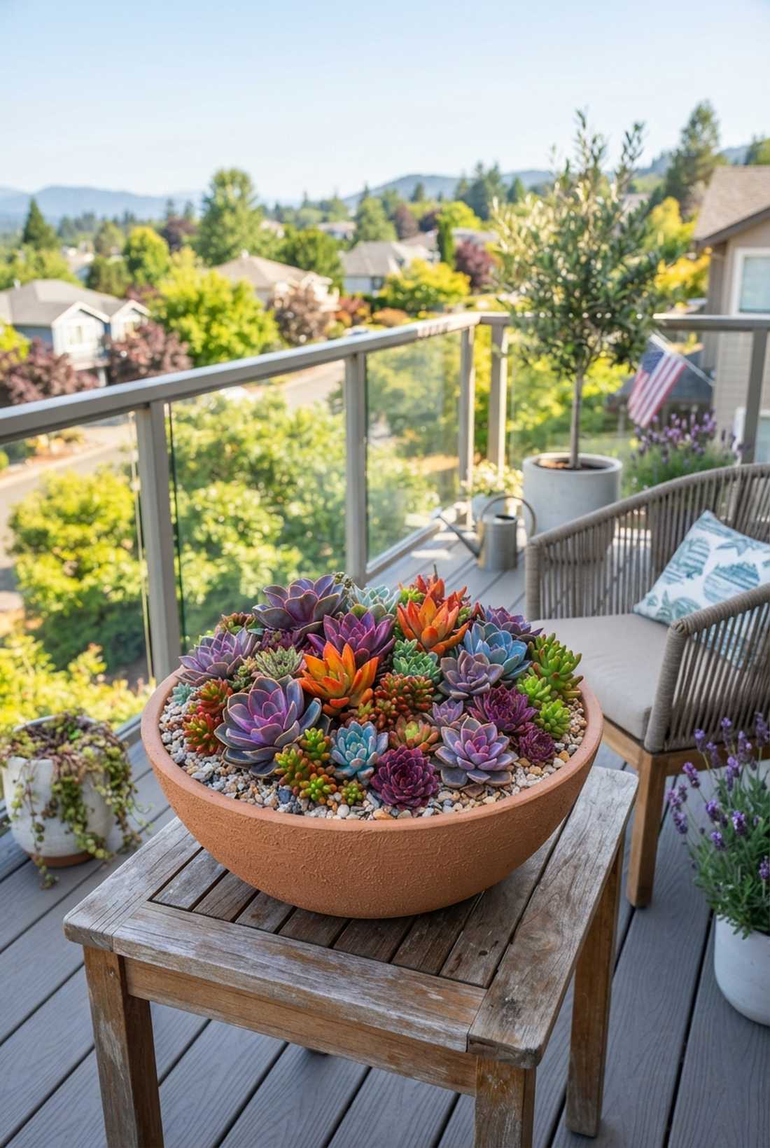 colorful mixed succulent container