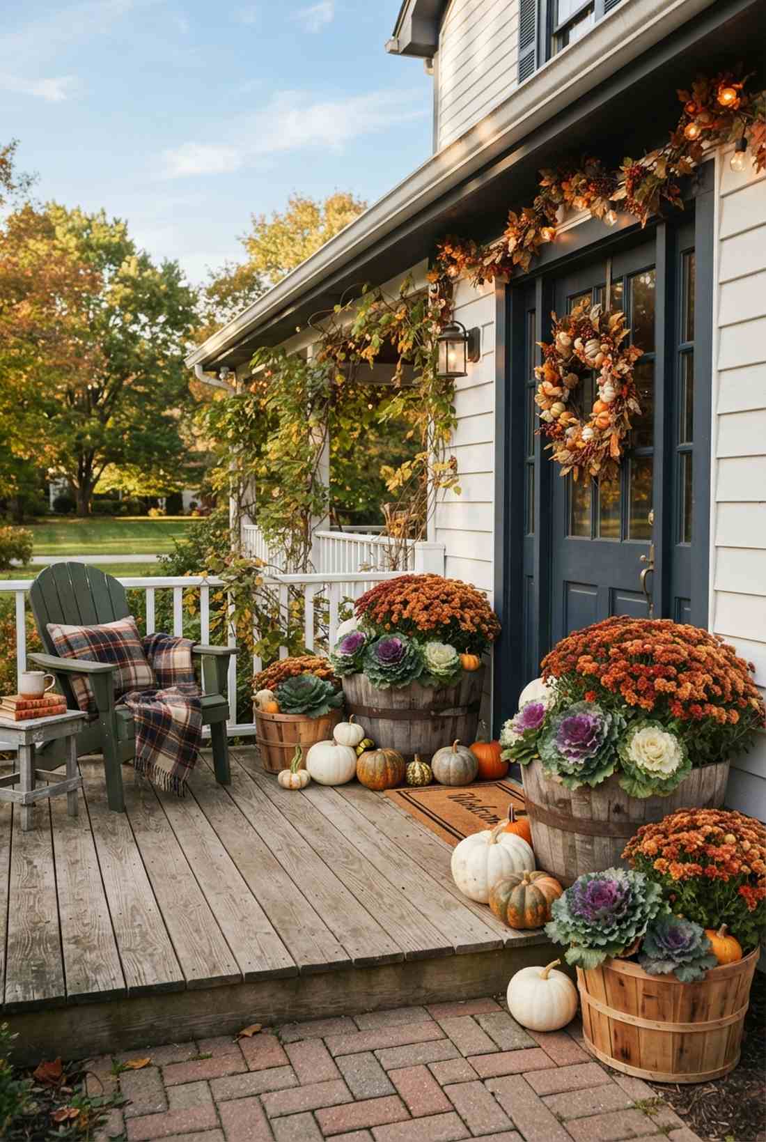 fall mum and ornamental kale