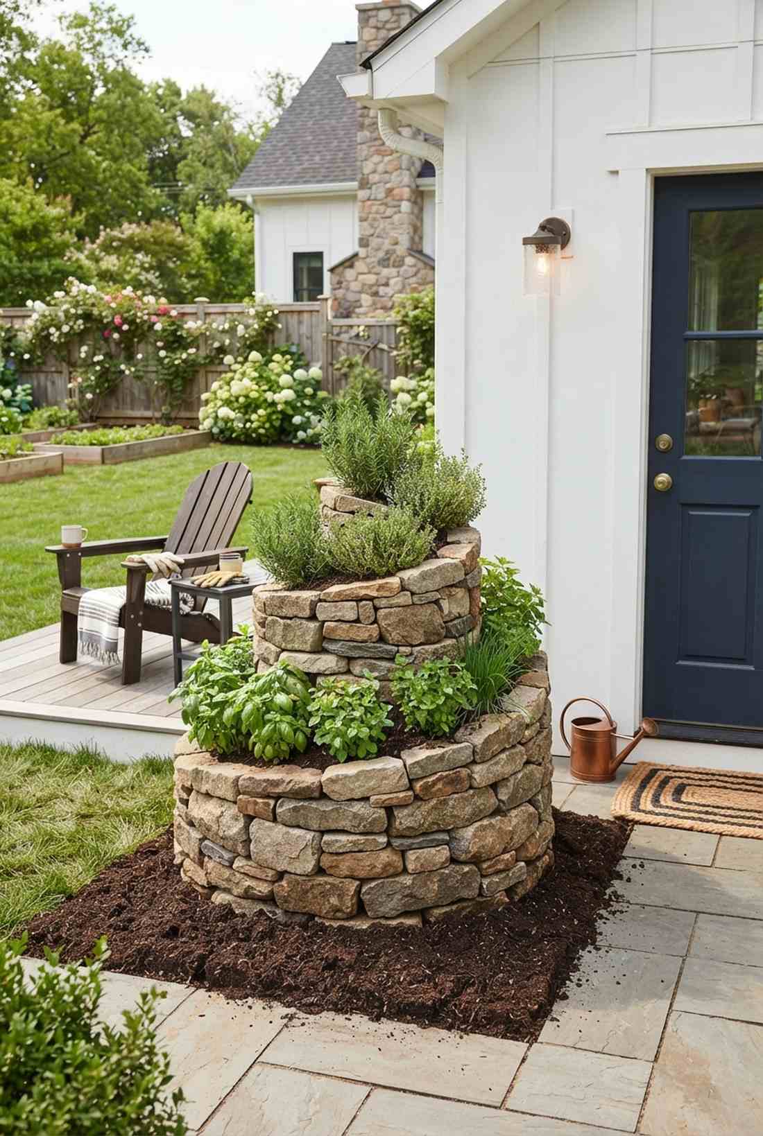 herb spiral next to kitchen door