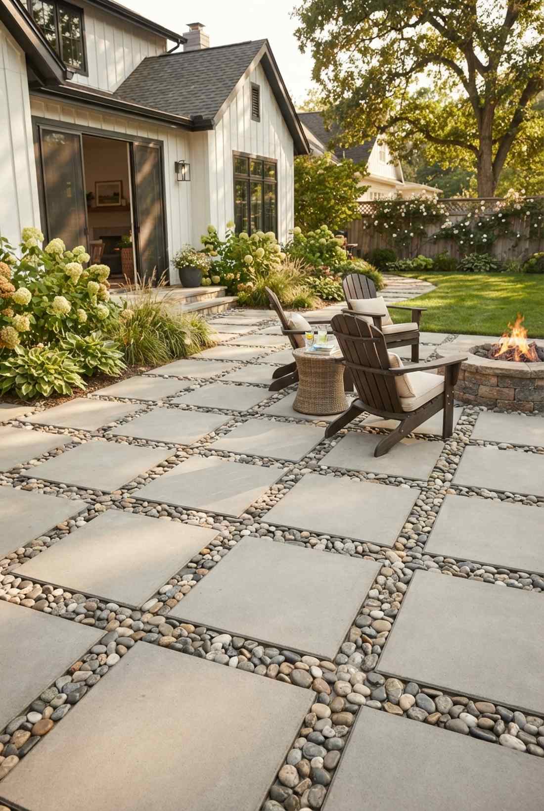 large pavers with pebble mosaic