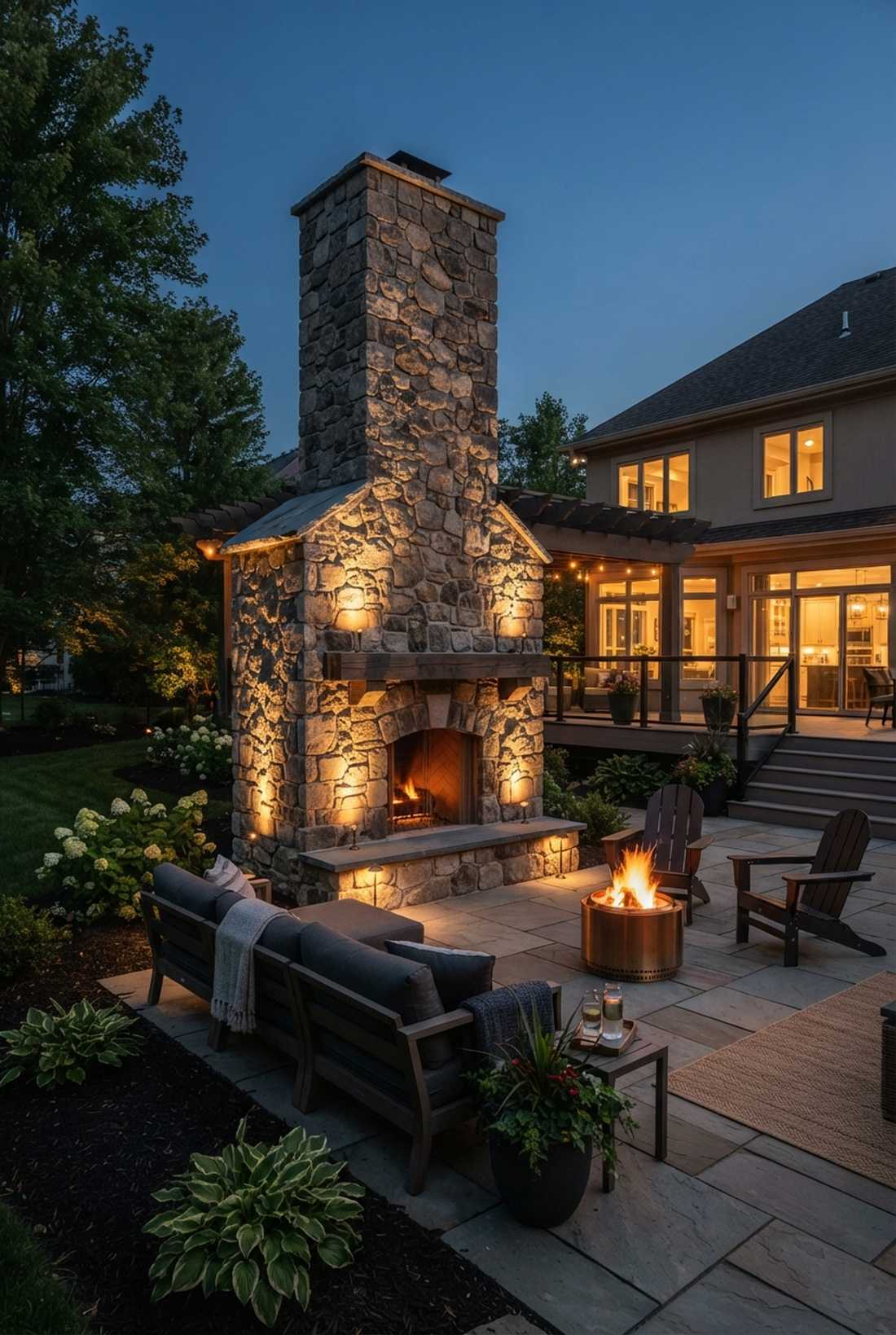 uplighting to highlight fireplace architecture