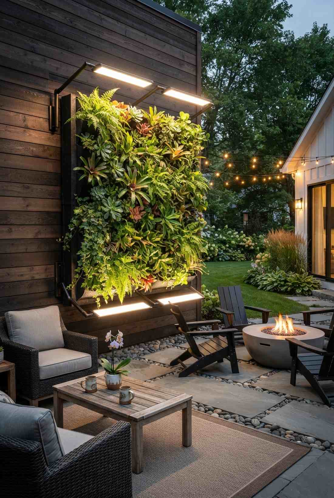 green wall vertical garden lighting