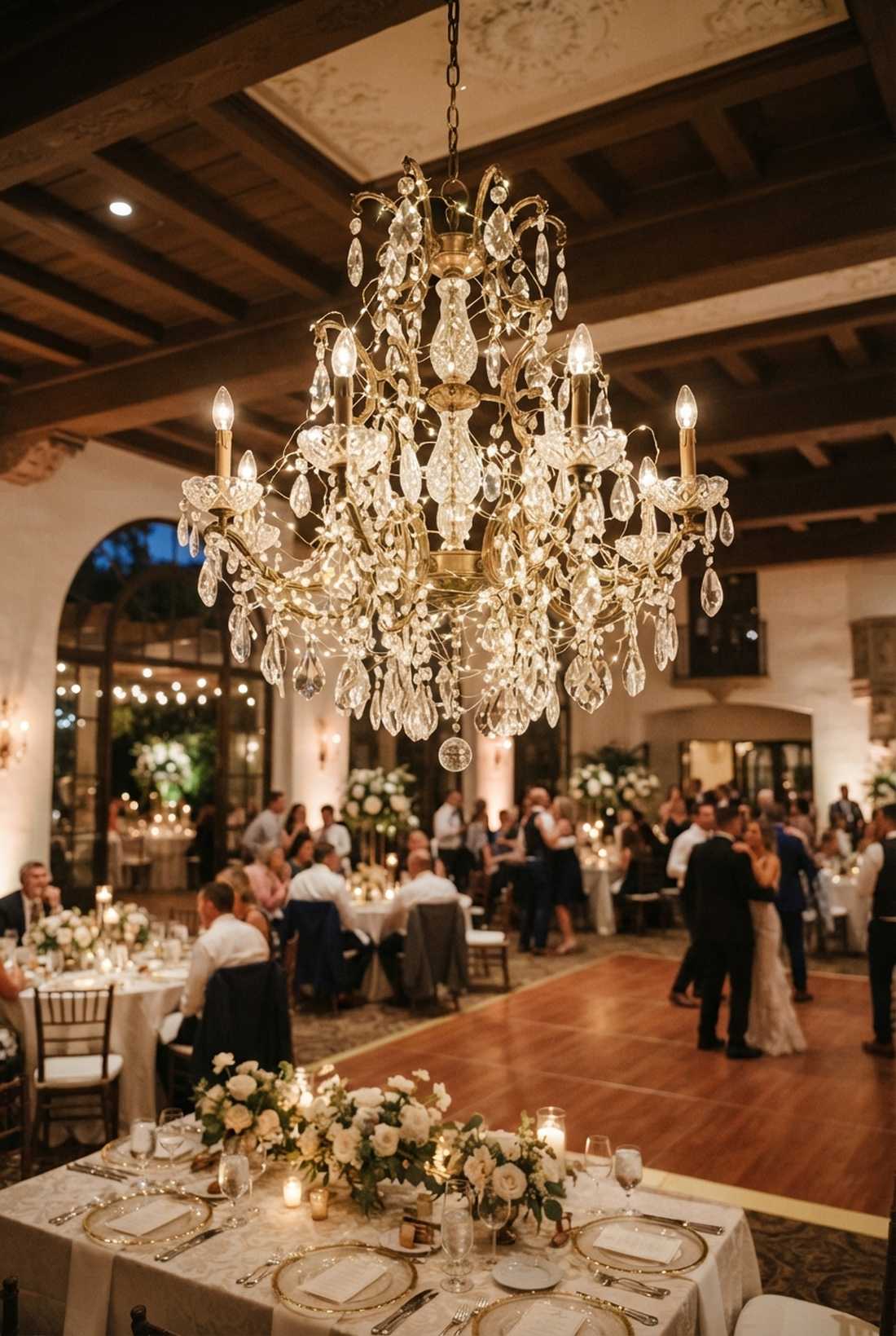 chandelier and fairy light pairing