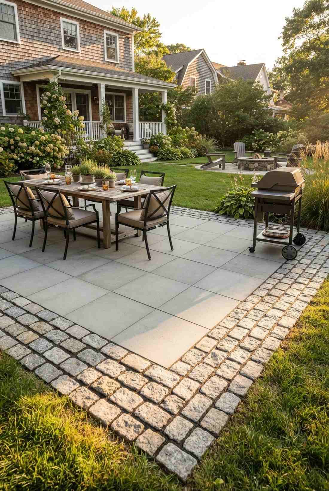 cobblestone border with paver field