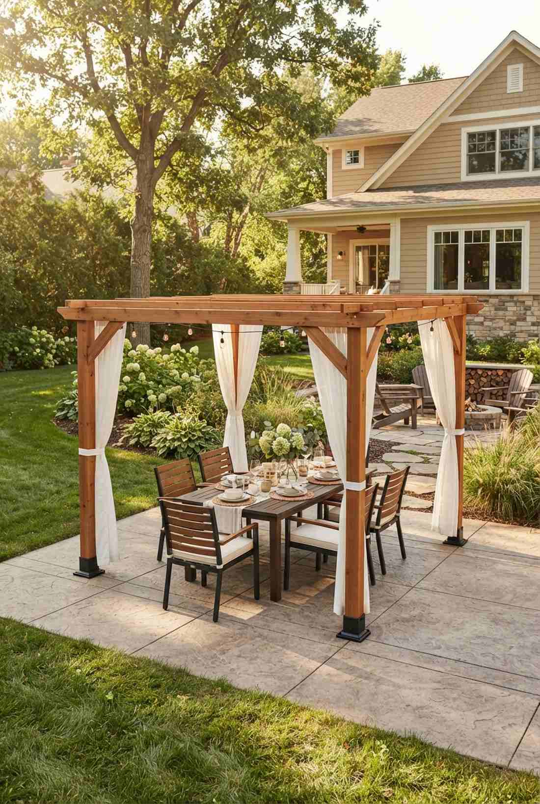 freestanding pergola over dining table