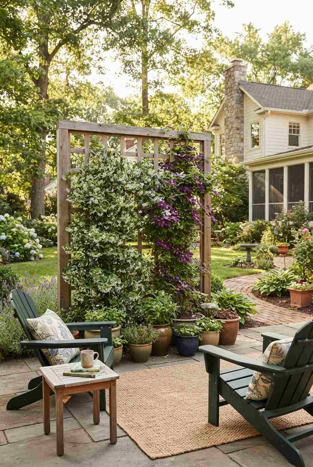 lattice screen with climbing vines