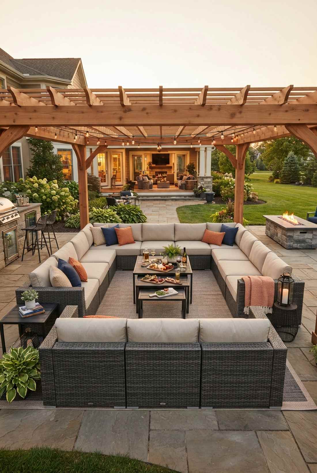 u shaped sectional with nesting tables