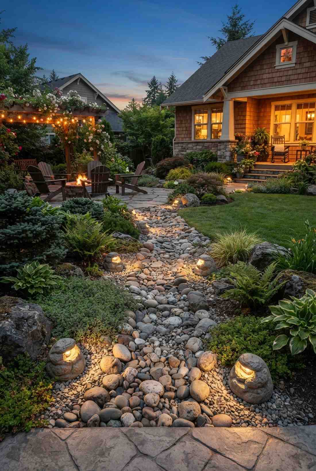 stone aggregate path lights