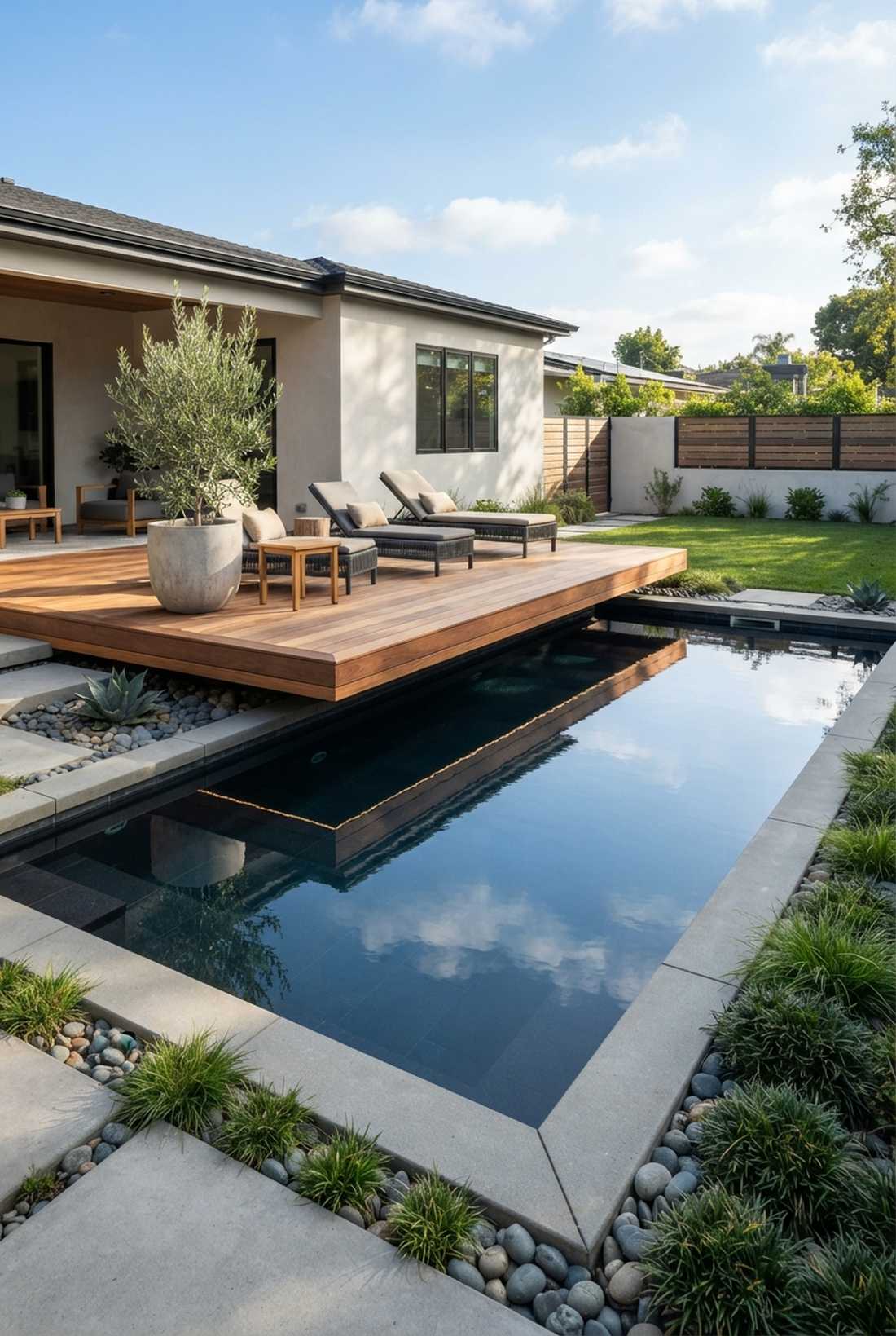 reflecting pool with deck cantilever