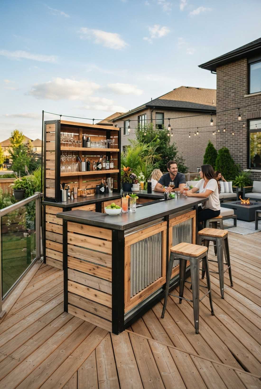 cedar slat bar with metal accents