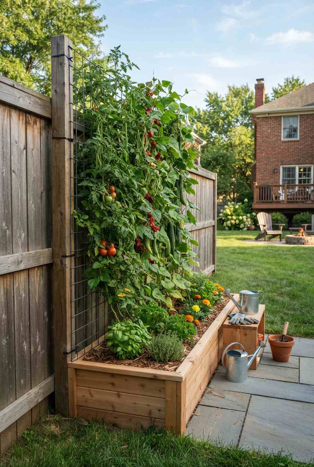 fence mounted trellis bed combination