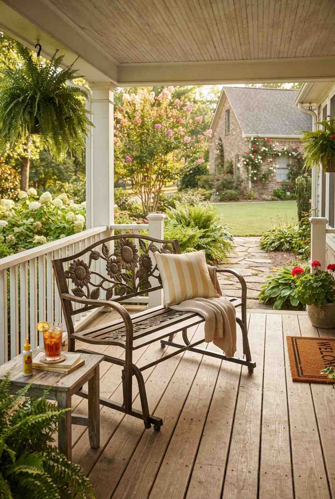 glider bench with sunflower motif