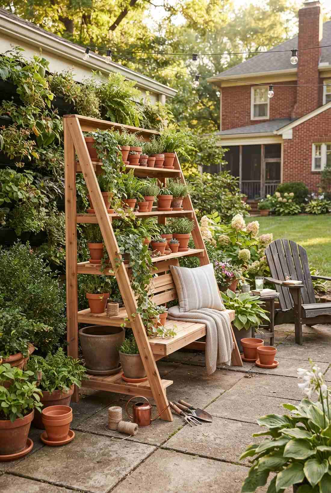 ladder plant stand with bench seating