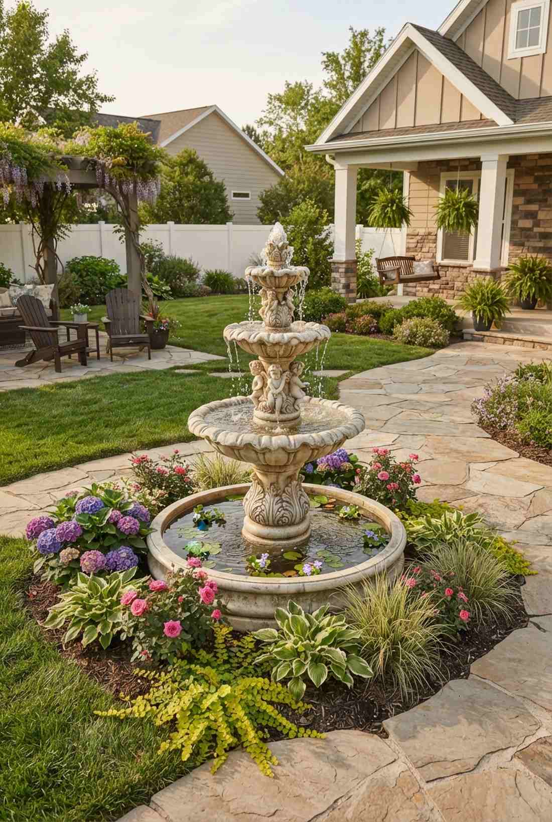 multi level statue fountain