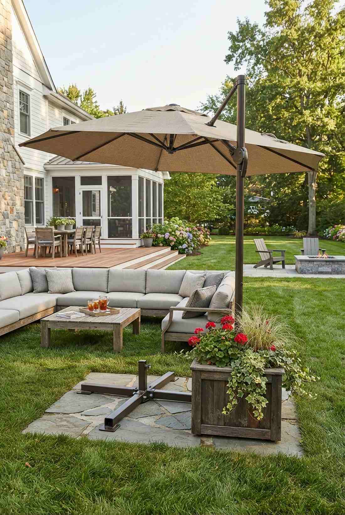 offset umbrella with cross base support