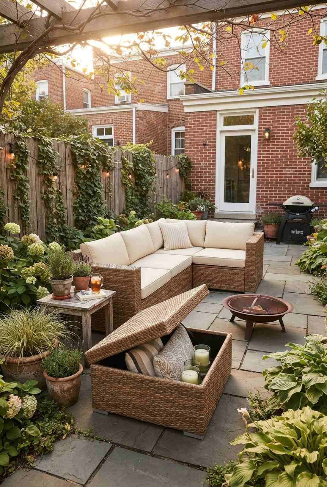 rattan sectional with storage ottomans