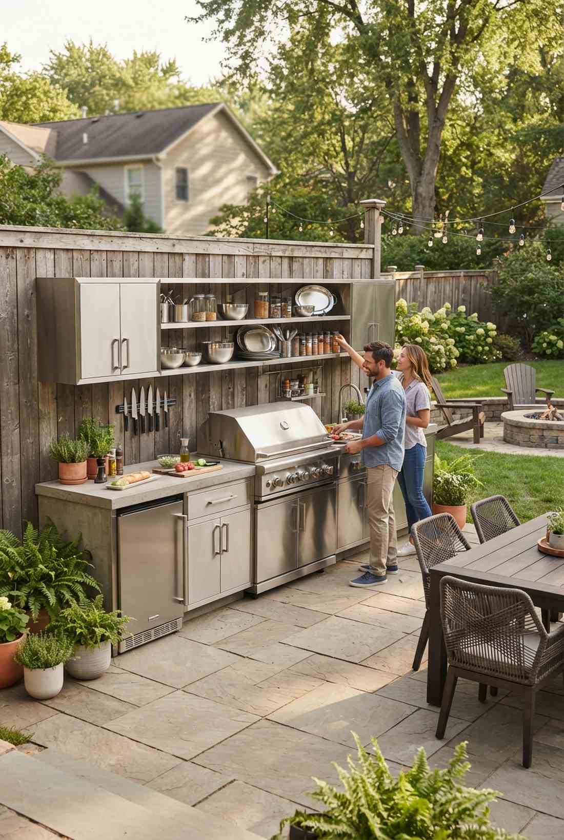single wall outdoor patio grill with overhead storage