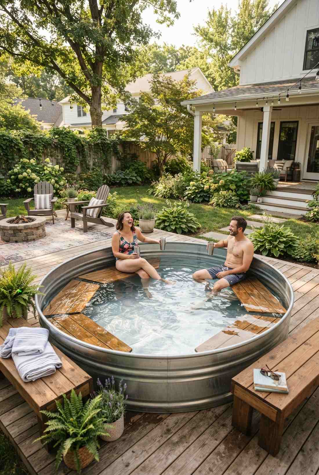 stock tank with built in bench seating
